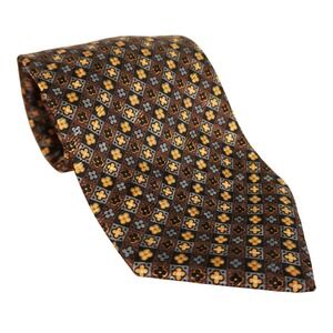 Stefano Ricci Necktie Mens Brown Gold Silk Floral Geometric Medallion Italy 59x4
